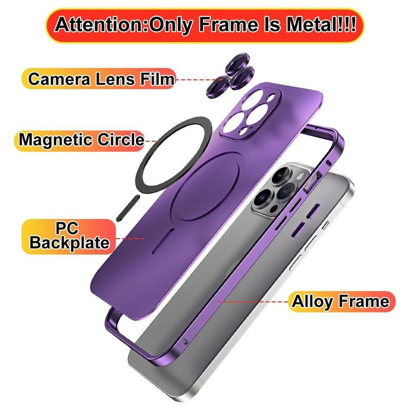 Alloy Aluminum Metal Frame with Magsafe Magnetic PC Backboard (Not a Full Metal Case), Phone Case for Iphone 17 Pro Max 17 Air 17Pro 16 15 14 13 12 Pro Max, Ultra Thin Phone Cover with Full Coverage Lens Protector,Wireless Charging Durable Shockproof Case