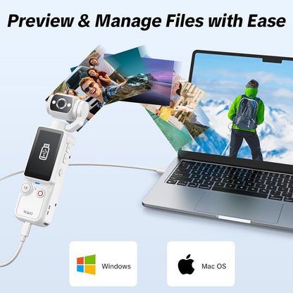 【Christmas Gift】W&O Portable 2.5K Ultra HD Video Recorder with 180° Rotating Lens Handheld Stabilizer Pocket Camera Full Body for Vlogging Travel Daily Life Recording USB Rechargeable Black Durable Construction Camcorder