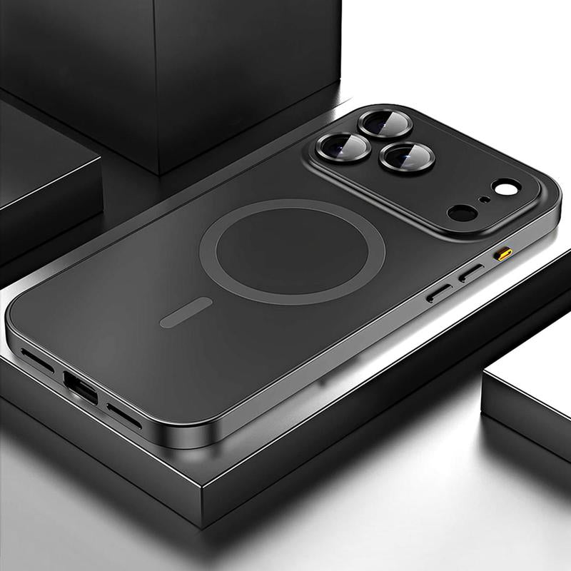 Alloy Aluminum Metal Frame with Magsafe Magnetic PC Backboard (Not a Full Metal Case), Phone Case for Iphone 17 Pro Max 17 Air 17Pro 16 15 14 13 12 Pro Max, Ultra Thin Phone Cover with Full Coverage Lens Protector,Wireless Charging Durable Shockproof Case