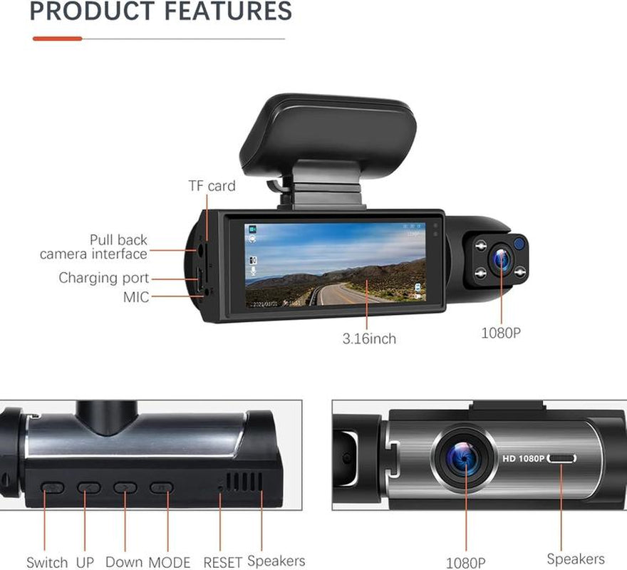 LASATE Multi-Channel Dash Cam 1080P Car Camera, Front Dash Camera for Cars, Mini Twistex Dashcams for Cars with Night Vision, Recording with 64/128/256GB