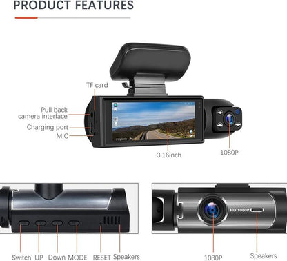 LASATE Multi-Channel Dash Cam 1080P Car Camera, Front Dash Camera for Cars, Mini Twistex Dashcams for Cars with Night Vision, Recording with 64/128/256GB