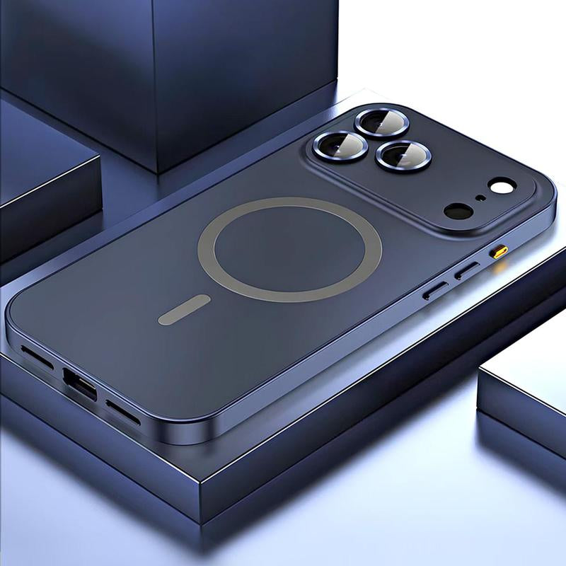 Alloy Aluminum Metal Frame with Magsafe Magnetic PC Backboard (Not a Full Metal Case), Phone Case for Iphone 17 Pro Max 17 Air 17Pro 16 15 14 13 12 Pro Max, Ultra Thin Phone Cover with Full Coverage Lens Protector,Wireless Charging Durable Shockproof Case