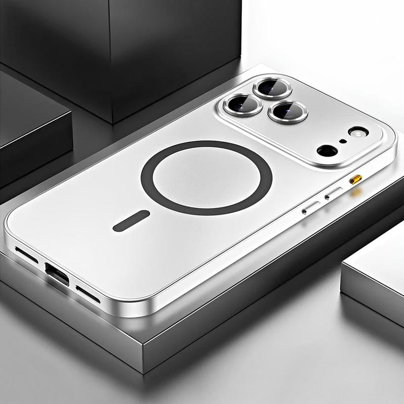 Alloy Aluminum Metal Frame with Magsafe Magnetic PC Backboard (Not a Full Metal Case), Phone Case for Iphone 17 Pro Max 17 Air 17Pro 16 15 14 13 12 Pro Max, Ultra Thin Phone Cover with Full Coverage Lens Protector,Wireless Charging Durable Shockproof Case