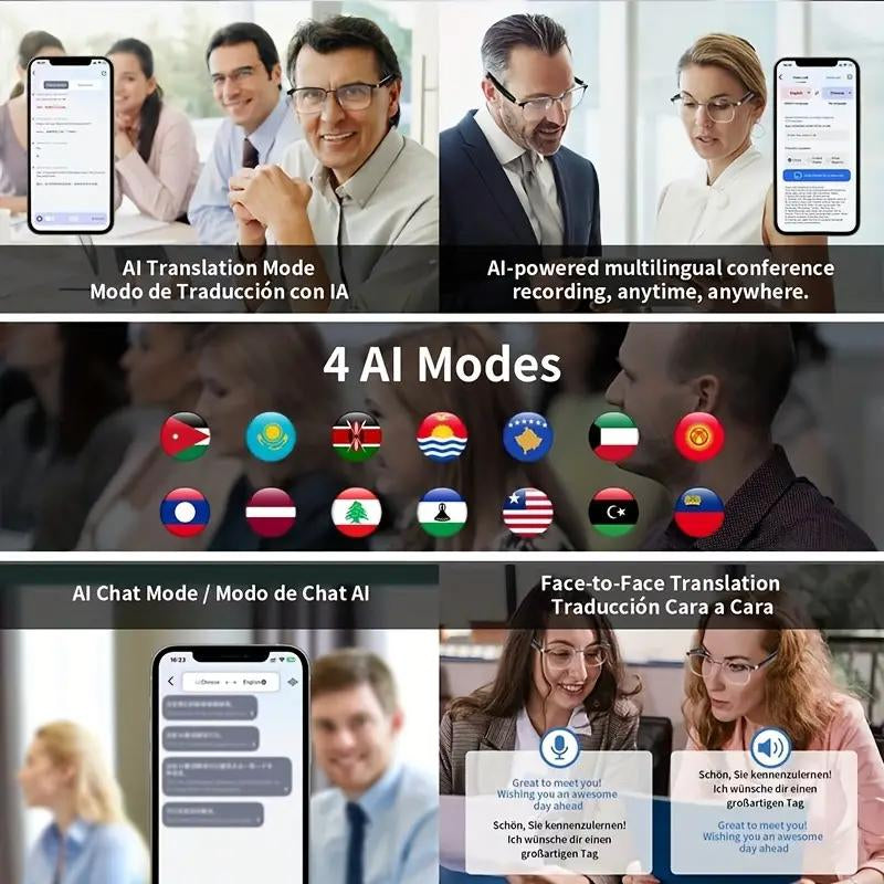 High-End AI Semi-Rimless Smart Glasses 164-Language Real-Time Translation | Open-Ear HD Audio, Bluetooth Calls & Music | Stylish Photochromic Lenses | Hands-Free, Lightweight & Comfortable for Daily Wear, Travel & Commuting | Perfect Gift for Tech Lovers