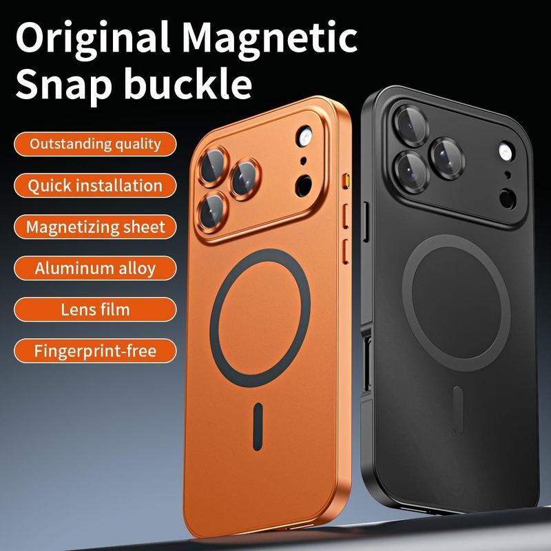 Alloy Aluminum Metal Frame with Magsafe Magnetic PC Backboard (Not a Full Metal Case), Phone Case for Iphone 17 Pro Max 17 Air 17Pro 16 15 14 13 12 Pro Max, Ultra Thin Phone Cover with Full Coverage Lens Protector,Wireless Charging Durable Shockproof Case